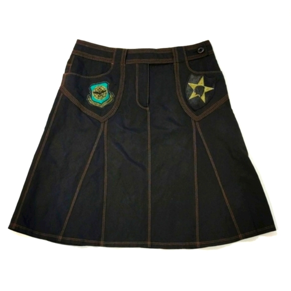 Etcetera Dresses & Skirts - Skirt Streetwear Customized Patchwork Midi Detailed Zip Waist Belt Loop Black